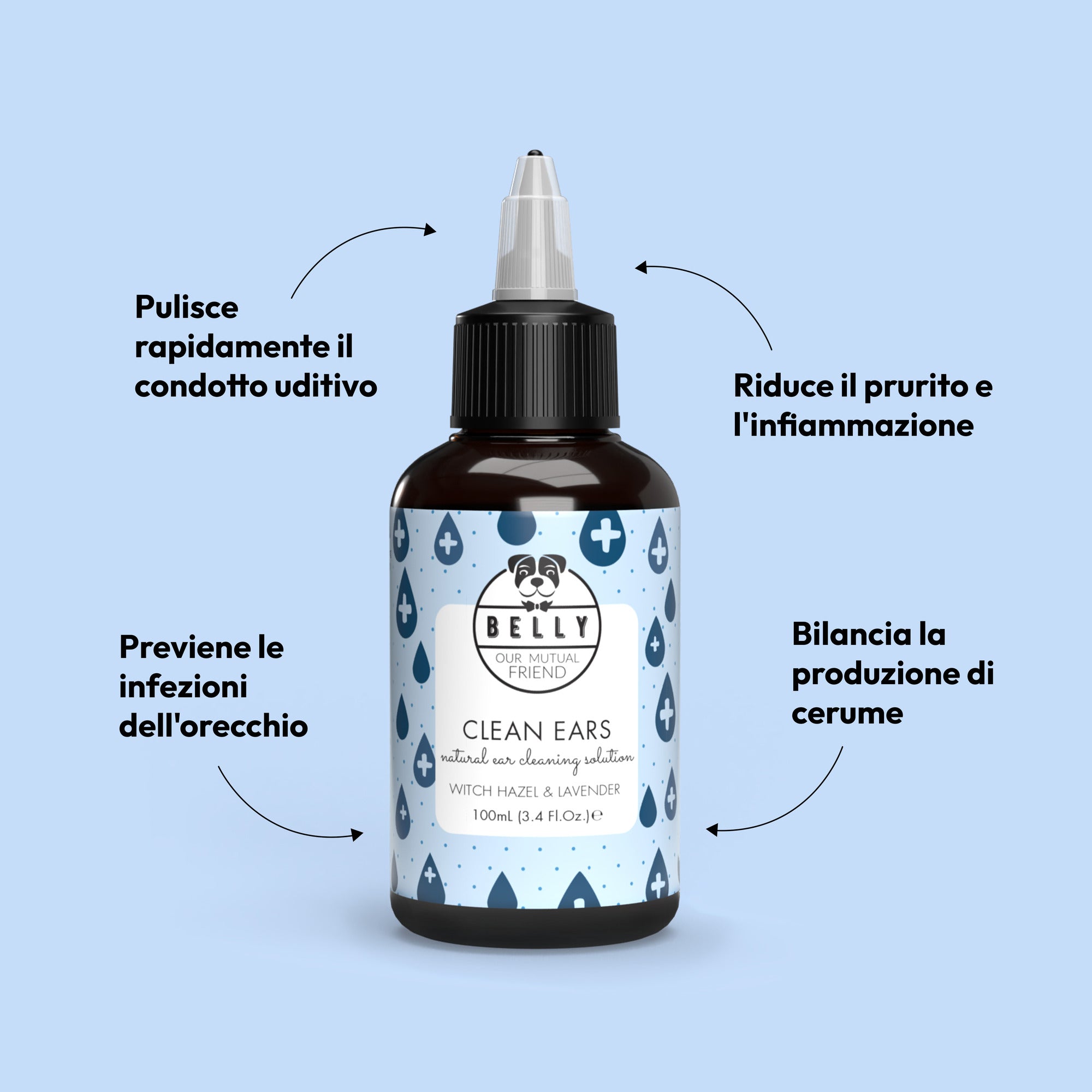 Spray per la pulizia dell'orecchio per cani con ingredienti naturali BellyDog Spray per la pulizia dell'orecchio per cani con ingredienti naturali BellyDog