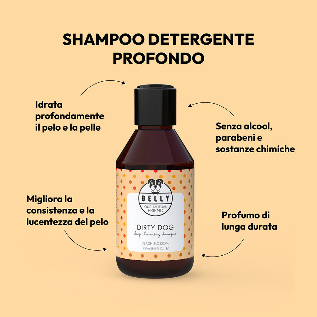 Shampoo cognio sporco sboccia di pesca