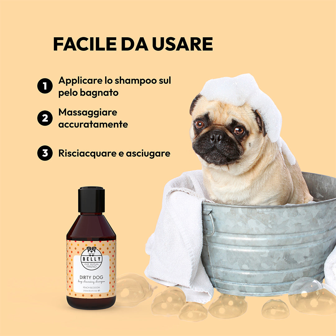 Shampoo cognio sporco sboccia di pesca